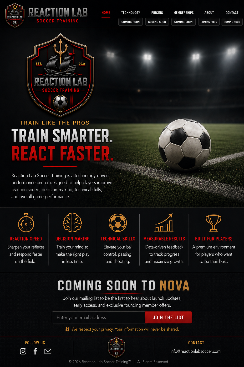 Reaction Lab Soccer Training coming soon website